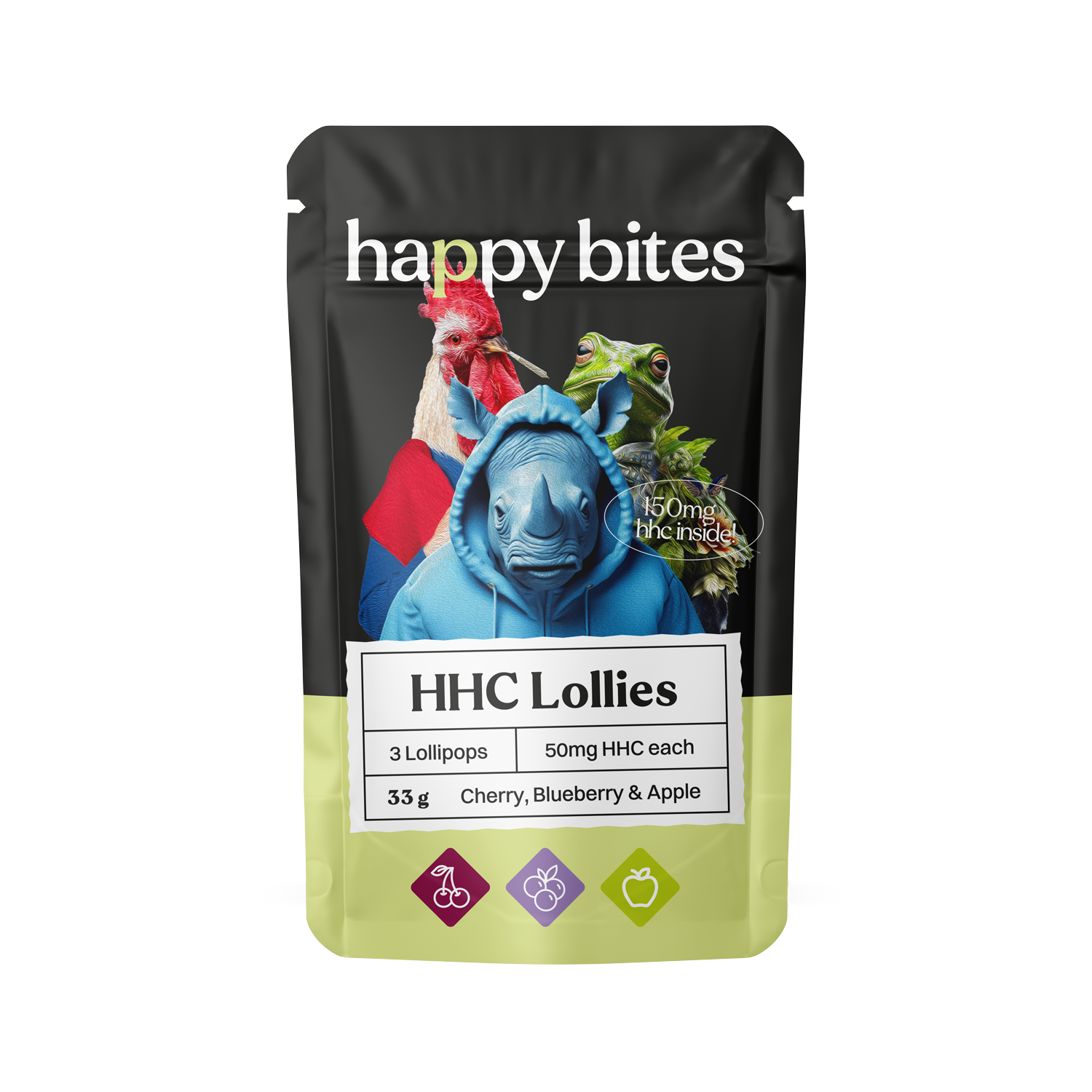 Happy Bites HHC Lolly Cherry, Blueberry & Apple